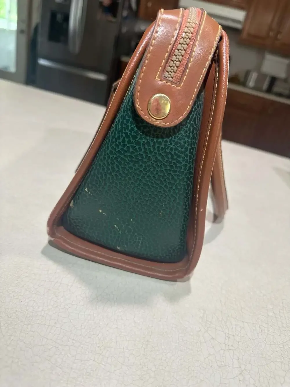 Vintage Dooney and Bourke Green and Brown Leather Purse/Handbag